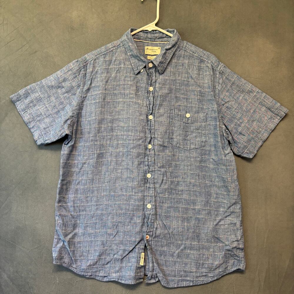 Weatherproof Vintage Washable Linen Shirt Windowpane Short Sleeve Button Down